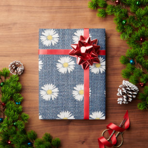 Daisies Blue Jean Denim Wrapping Paper