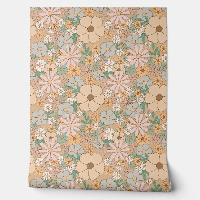 DAISIES BOHO FLOWERS SEAMLESS  WALLPAPER (Unrolling)