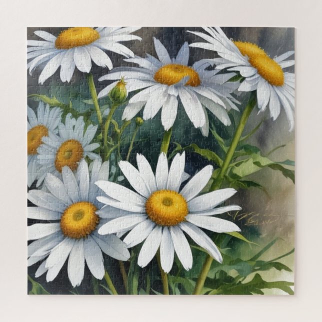 Daisies Bunch of Flowers Elegant Watercolor Jigsaw Puzzle (Vertical)
