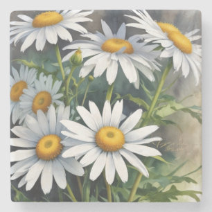 Daisies Bunch of Flowers Elegant Watercolor Stone Coaster