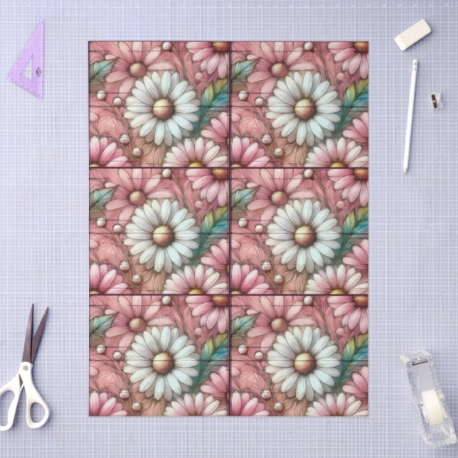 Daisies Daisy Pastel Pink White Floral Decoupage Tissue Paper (Craft)
