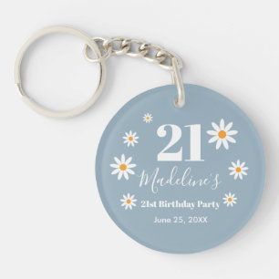 Daisies Dusty blue Birthday Party Keychain