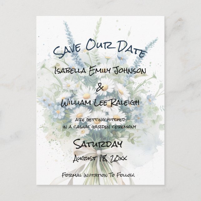 Daisies & Faded Denim Rustic Save Our Date Announcement Postcard (Front)