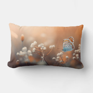 Daisies field with an orange butterfly lumbar pillow
