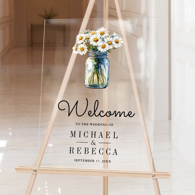 Daisies Floral Mason Jar Wedding Welcome (Créateur téléchargé)