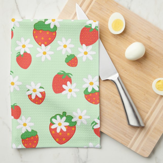 Daisies Flower sweet strawberry Pattern girly Kitchen Towel (Quarter Fold)