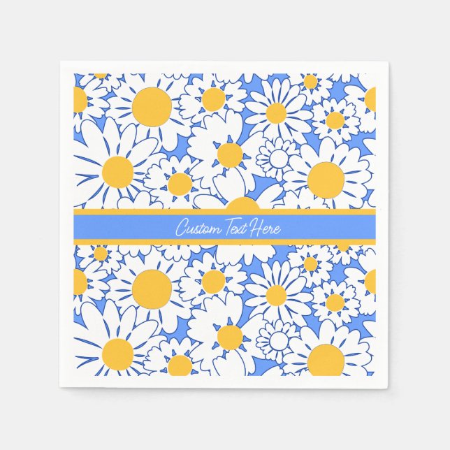 Daisies Flowers Blue White Floral Personalized Napkin (Front)