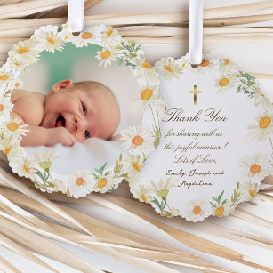 daisies frame Baptism thank you  Ornament Card