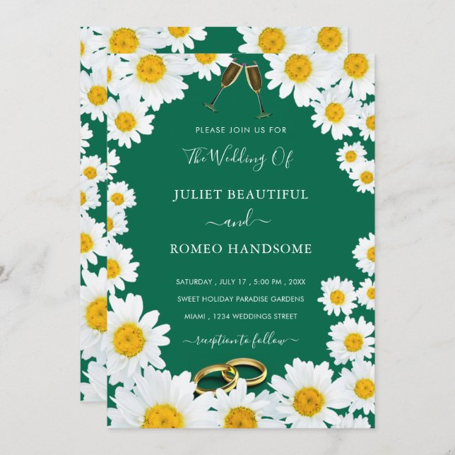 Daisies Framed Fresh Colours Wedding Invitation (Front/Back)
