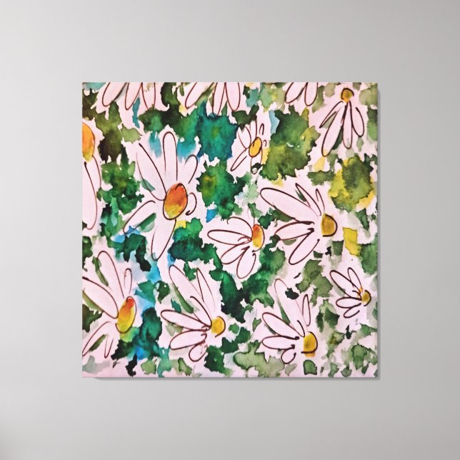 Daisies, green substrate, abstraction. canvas print (Front)