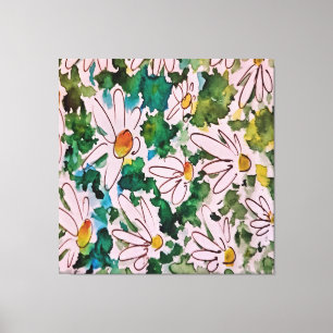 Daisies, green substrate, abstraction.     canvas print