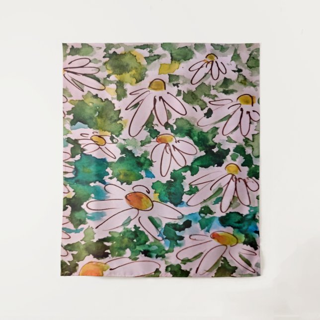 Daisies, green substrate, abstraction. tapestry (Front)