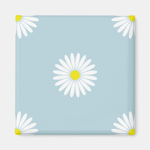 Daisies Illustrative Lg Pattern on Pale Blue Magnet