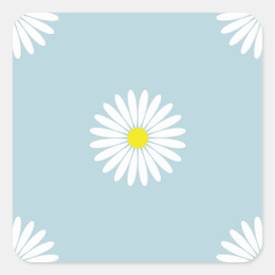 Daisies Illustrative Lg Pattern on Pale Blue Square Sticker