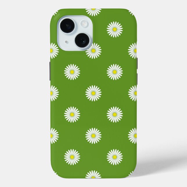 Daisies Illustrative Pattern on Green Case-Mate iPhone Case (Back)