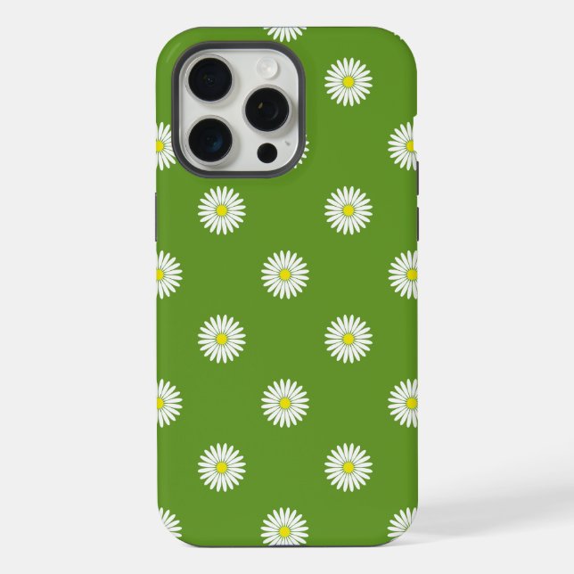 Daisies Illustrative Pattern on Green iPhone Case (Back)