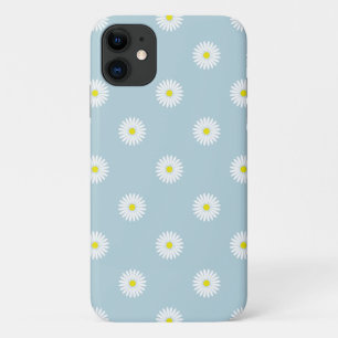 Daisies Illustrative Pattern on Pale Blue iPhone 11 Case