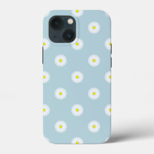 Daisies Illustrative Pattern on Pale Blue iPhone 13 Mini Case