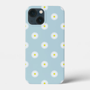 Daisies Illustrative Pattern on Pale Blue iPhone 13 Mini Case