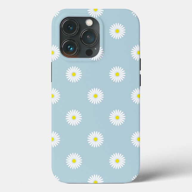 Daisies Illustrative Pattern on Pale Blue Case-Mate iPhone Case (Back)