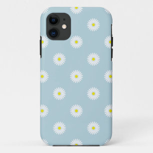 Daisies Illustrative Pattern on Pale Blue iPhone 11 Case