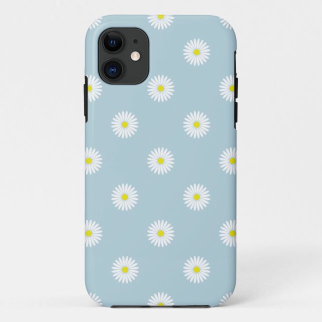 Daisies Illustrative Pattern on Pale Blue Case-Mate iPhone Case (Back)