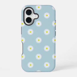Daisies Illustrative Pattern on Pale Blue iPhone 16 Case