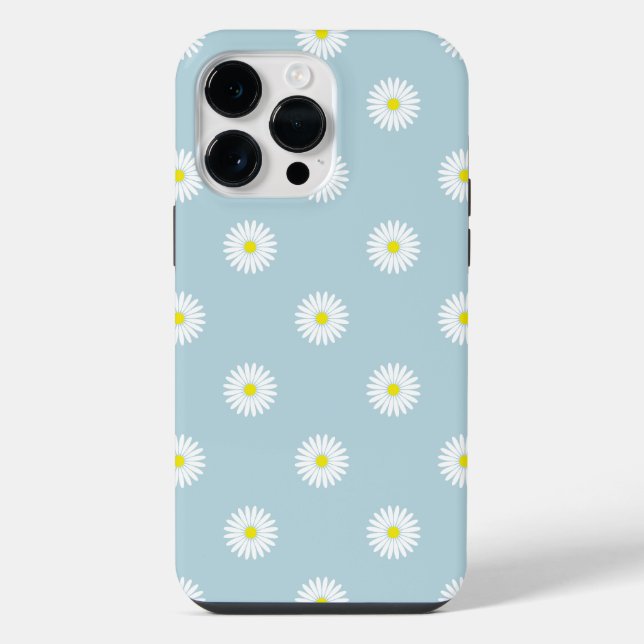 Daisies Illustrative Pattern on Pale Blue iPhone Case (Back)