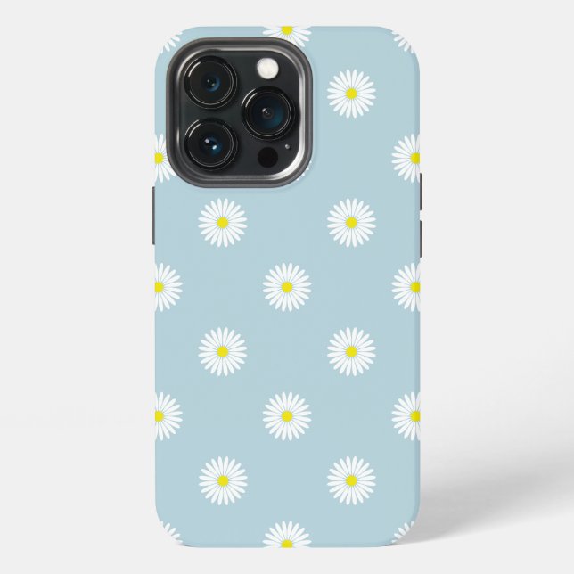 Daisies Illustrative Pattern on Pale Blue iPhone Case (Back)