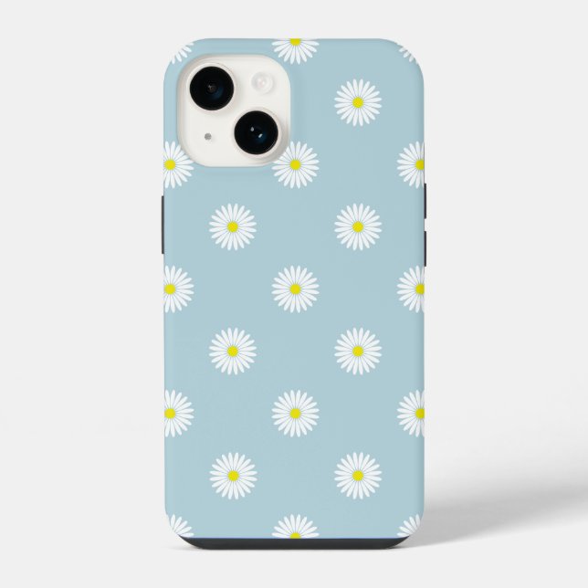 Daisies Illustrative Pattern on Pale Blue iPhone Case (Back)