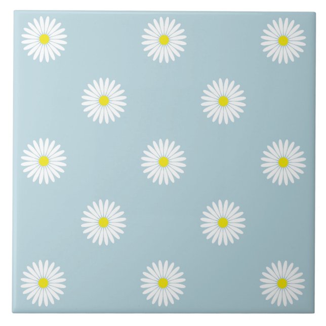 Daisies Illustrative Pattern on Pale Blue Tile (Front)