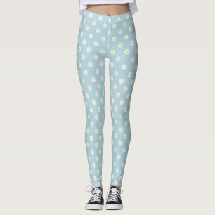 Daisies Illustrative Rpt Pattern on Pale Blue Leggings