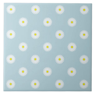 Daisies Illustrative Rpt Pattern on Pale Blue Tile