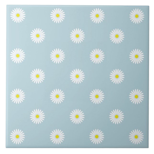 Daisies Illustrative Rpt Pattern on Pale Blue Tile (Front)
