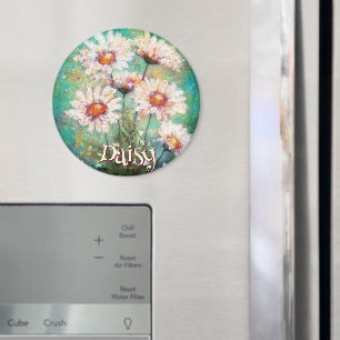 Daisies Impressionistic Floral Teal Personalized Magnet