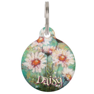 Daisies Impressionistic Floral Teal Personalized Pet Tag