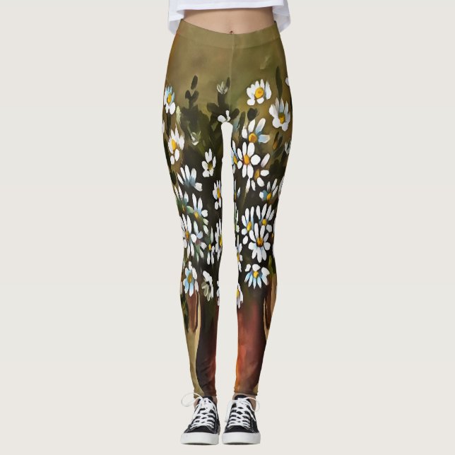 Daisies In A Copper Coloured Vase Leggings (Front)