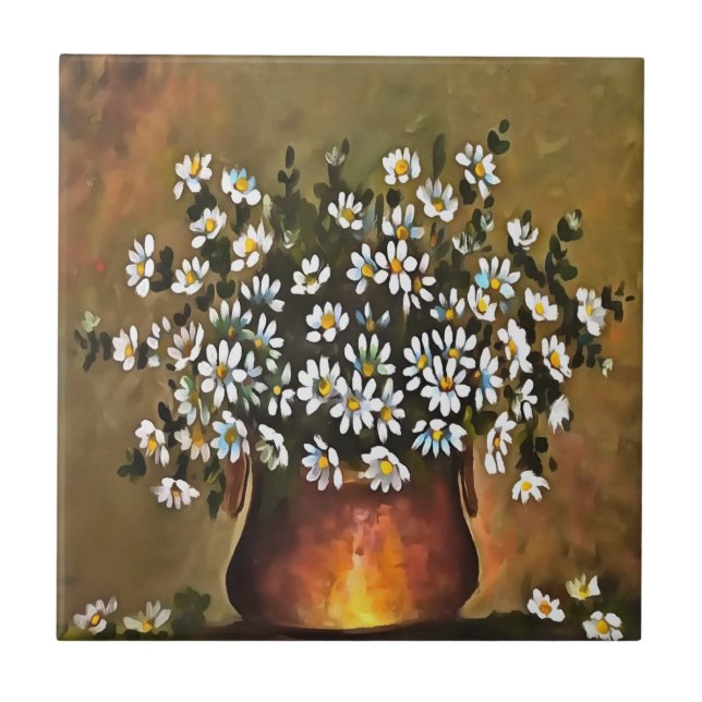 Daisies In A Copper Coloured Vase Tile (Front)