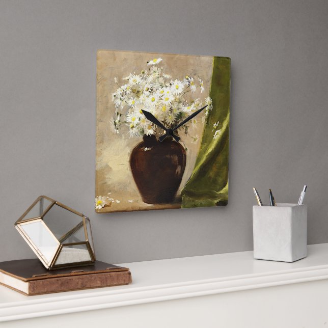 Daisies in a vase, Paul Fisher Square Wall Clock (Office)