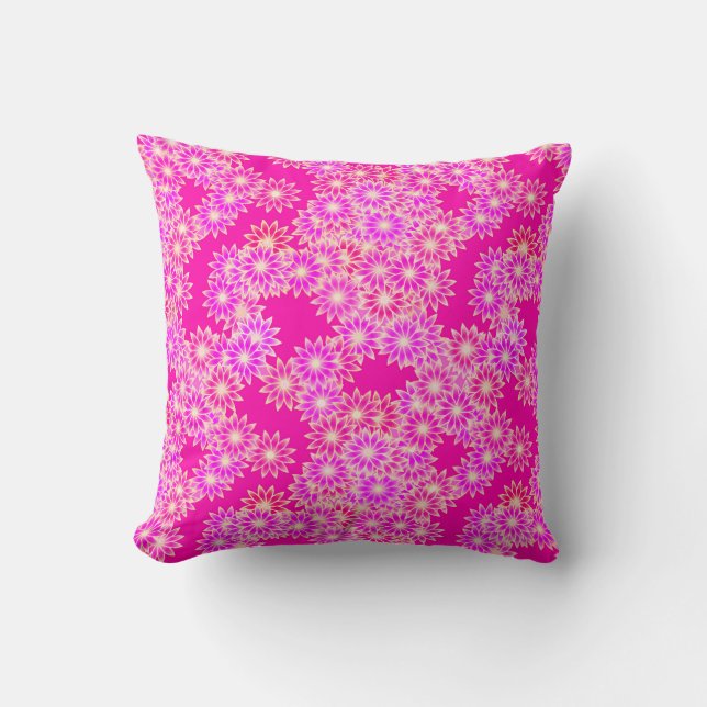Daisies in deep pink and orchid throw pillow (Front)