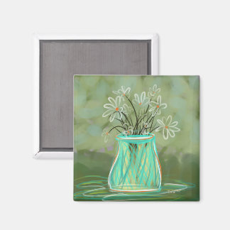 Daisies In Green Original Art Magnet