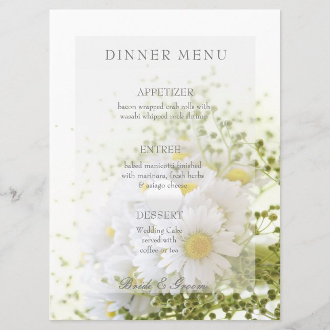 Daisies in Love- Editable Wedding Bouquet menu (Front)
