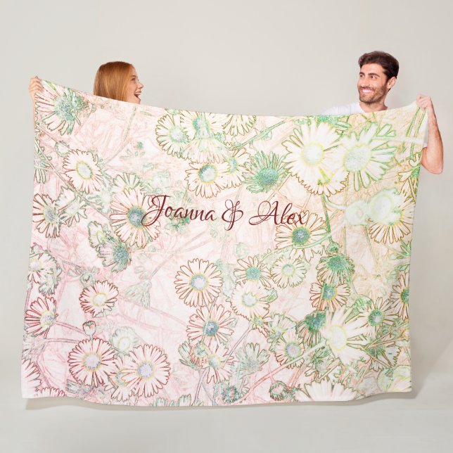 Daisies in red and green fleece blanket (In Situ)