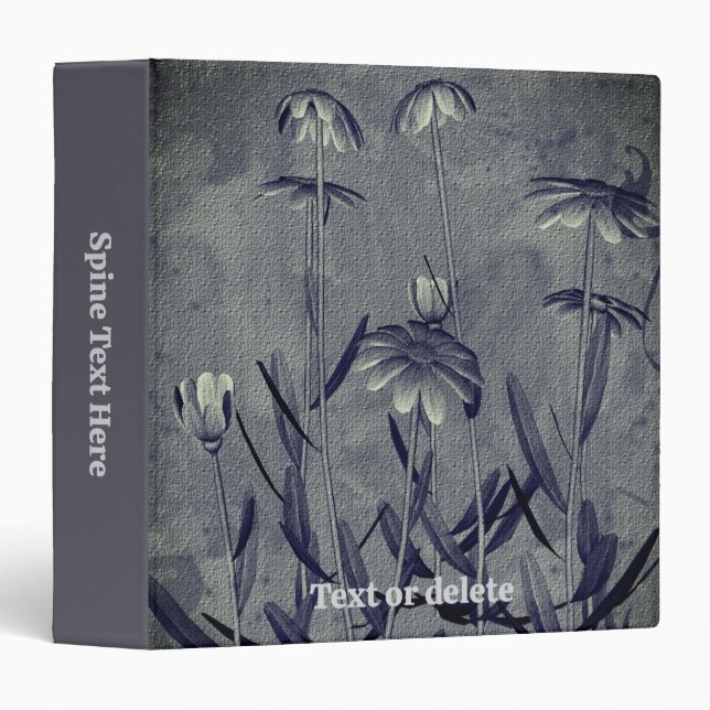 Daisies In Silver Grey Floral Art Personalized Binder (Front/Spine)
