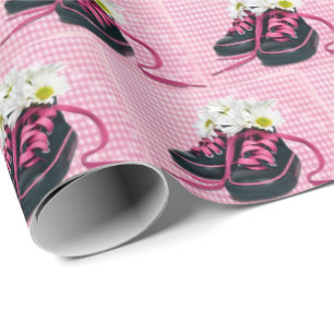 Daisies In Sneakers On Gingham Wrapping Paper