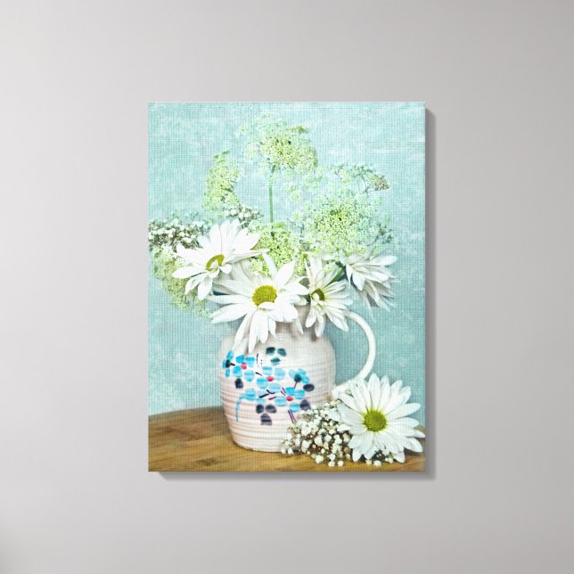 Daisies In Vintage Pitcher  Canvas Print (Front)