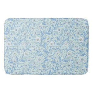 Daisies in white and blue on sea glass bath mat