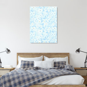 Daisies in white and blue on sea glass canvas print