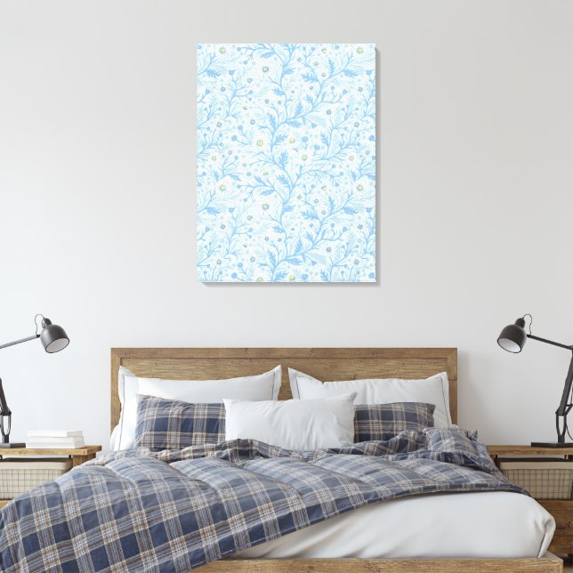 Daisies in white and blue on sea glass canvas print (Insitu(Bedroom))