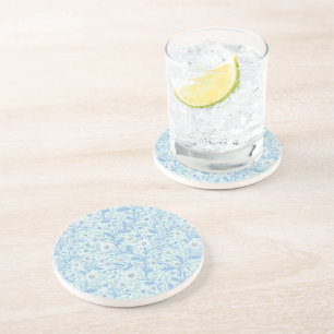 Daisies in white and blue on sea glass coaster